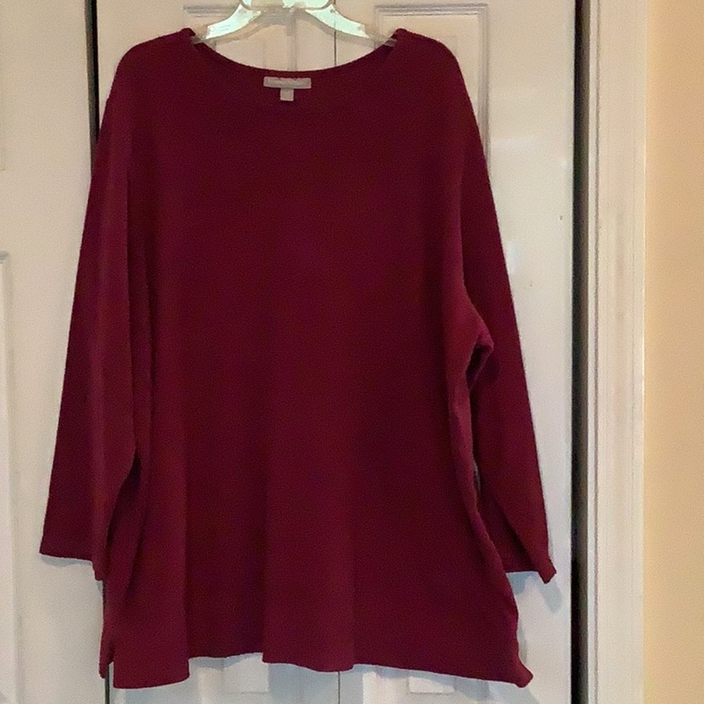 Classic Long Sleeve Tunic Top in Deep Wine 3X fleece